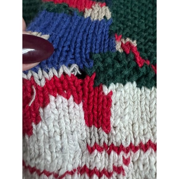Vintage Marsh Landing Hand Knit Blue Christmas Winter Ski Sweater - Size Large - Picture 4 of 9